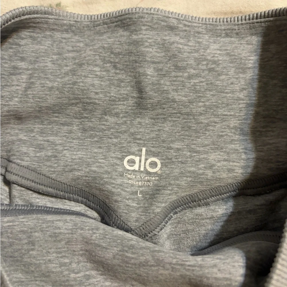 ALO Yoga High-Rise Ribbed Waist Gray Athletic Shorts - Picture 3 of 4